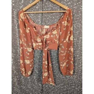 NWT Altar'd State‎ Floral Long Sleeve Crop Top Tie in Back Blouse Women's Medium